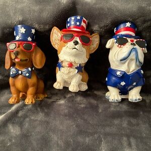 NWTs.. Patriotic Ceramic Dog Trio - Red White Blue Decor
